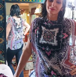 Silk sheer boho scarf top ties in front or back reversible nwot